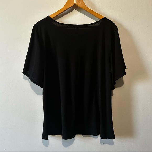 NY Collection black flutter sleeve blouse with neck detail 1X - Picture 5 of 5